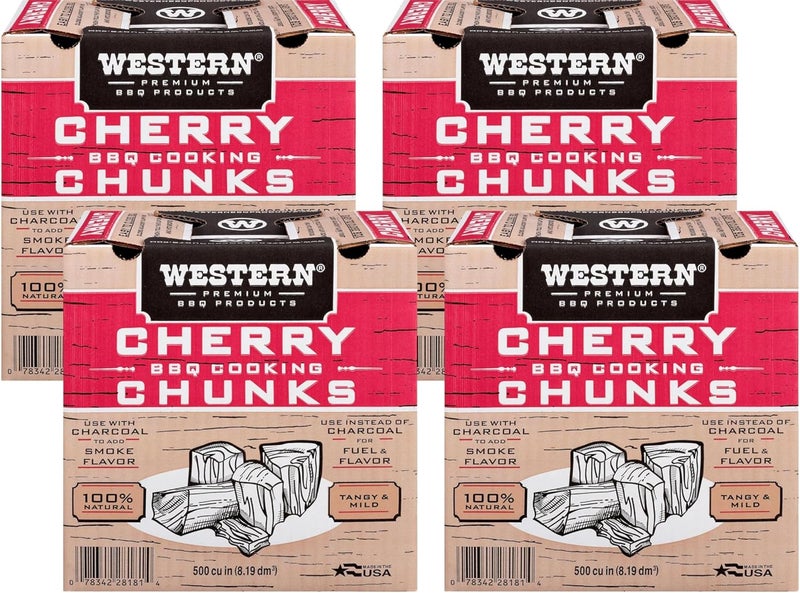Western Wood Smoking Chunks Mutli Pack – 4 Boxes (500 cu in Each) – Cherry Chunks – All-Natural BBQ Wood for Grilling, Smoking Beef, Pork, Poultry & More (Cherry, Wood Chunks) - Image 1